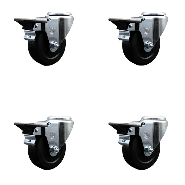 Service Caster 3.5'' Hard Rubber Wheel Swivel Bolt Hole Caster Set with Posi Lock Brakes, 4PK SCC-BH20S3514-HRS-PLB-4 - main